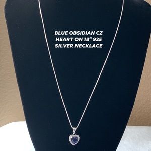 Blue Obsidian CZ Heart Necklace
